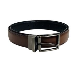 🌺 Perry Ellis Faux Leather Reversible Belt with Silver Buckle